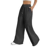 QJDFLL 2026 Pantalon à Jambes Larges avec Cordon de Serrage pour Femme Taille Haute élastique la Mode Long Confortable Jambe Droite Poches(Grey,XXL)