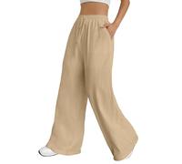 QJDFLL 2026 Pantalon à Jambes Larges avec Cordon de Serrage pour Femme Taille Haute élastique la Mode Long Confortable Jambe Droite Poches(Kaki,S)