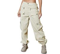 QJDFLL 2026 Pantalon Cargo Femme Coupe Décontractée Baggy Vêtements Noir Taille Haute Fermeture Éclair Mince Cordon avec Poches Lâche Plus La Parachute Vert(Beige,XL)