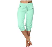 QJDFLL 2026 Pantalon de Sport décontracté pour Femmes, Yoga, Poches Solides, Ceinture élastique, Taille Longue, 3/4(Menthe Verte,S)
