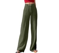 QJDFLL 2026 Pantalon décontracté pour Femme, léger, Large, Taille Haute, Un Usage Quotidien, Confortable et élégant, en mélange de Lin, Le Printemps l été(armée Verte,XL)