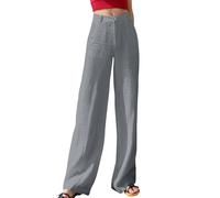 QJDFLL 2026 Pantalon décontracté pour Femme, léger, Large, Taille Haute, Un Usage Quotidien, Confortable et élégant, en mélange de Lin, Le Printemps l été(Grey,L)