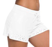 QJDFLL 2026 Short de Bain pour Femme avec Poches Taille Haute Board Maillot Bas garçon Large Bande élastique Sports Yoga Shorts Swimbottom(Blanc,S)