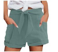 QJDFLL 2026 Short de Sport d été pour Femme, Pantalon en Mousseline léger et décontracté, Court avec Taille Haute Poches à Cordon, élastique, Plage, Tissu(Vert,XL)