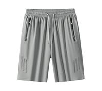 QJDFLL 2026 Short de Sport en Soie glacée pour Hommes, léger, Pantalon Court Respirant, Poche avec Fermeture éclair, Sport, Taille élastique, Cordon Serrage, entraînement Fitness,(Light Gris,M)