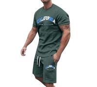 QJDFLL 2026 Survêtement 2 pièces pour homme, tenue de jogging confortable l été, vêtements sport surdimensionnés, ensemble fitness deux t-shirt à manches courtes + short, pyjama,(armée verte,L)