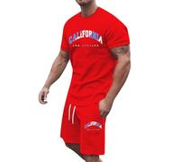 QJDFLL 2026 Survêtement 2 pièces pour homme, tenue de jogging confortable l été, vêtements sport surdimensionnés, ensemble fitness deux t-shirt à manches courtes + short, pyjama,(Rouge,M)