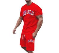 QJDFLL 2026 Survêtement 2 pièces pour homme, tenue de jogging confortable l été, vêtements sport surdimensionnés, ensemble fitness deux t-shirt à manches courtes + short, pyjama,(Rouge,4XL)