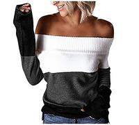 QJDFLL Automne et Hiver pour Femmes Mode décontractée rayé Patchwork sans Bretelles Haut à Manches Longues Pull(Grey,L)