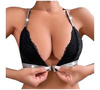 QJDFLL Body Tatouage Tendance pour Femmes Soutien Gorge Push up à Boutons et Amovibles décolleté en Triangle argenté Sexy Gothique(Le Noir,L)