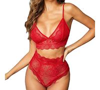 QJDFLL Brassière Garçon Naissance Sexy Wireless Women Thong S XL Lace Set Lingerie Ensemble de sous vêtements Slip sans Couture(Rouge,M)