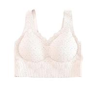 QJDFLL Bustier Rose Pleine Dentelle Motif sans débardeur Style Petite Poitrine enveloppée Anneaux en Acier Soutien Gorge Confortable Long Sexy(Beige,XXL)