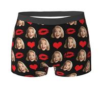 QJDFLL Cadeaux personnalisés de Noël Boxer avec Photo Visage sous-vêtements personnalisé Short rétro drôle Halloween Saint Valentin Anniversaire(a-Rouge,3XL)