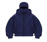 QJDFLL Cagoule à Capuche Ninja pour Homme avec Masque, Cagoule, Veste surdimensionnée Style années entièrement zippée, Sweat-Shirt d'hiver avec Poche, Veste mi-Saison Chaude(Navy,XL)