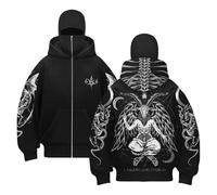 QJDFLL Cagoule à Capuche pour Homme et Femme, Style années, avec Masque dissimulé et Fermeture éclair, Veste Polaire Coupe-Vent surdimensionnée pour Moto, extérieur et mi-Saison(Black,M)