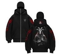 QJDFLL Cagoule à Capuche zippée pour Homme, Cagoule à Capuche Ninja surdimensionnée, Veste mi-Saison décontractée, Fermeture éclair, Sweat-Shirt année, Veste mi-Saison(Black,3XL)