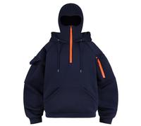 QJDFLL Cagoule Sweat-Shirt pour Homme, Pull en Polaire de Coton doublé, Sport d'hiver Chaud à Manches Longues et col Rond (Navy,S)