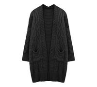 QJDFLL Cardigan en Tricot épais pour Femme, Pull Long Ouvert sur Le Devant, Doux, Coupe Ample, Unie, vêtement d extérieur Confortable, Mode Automne-Hiver(Le Noir,S)