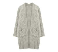 QJDFLL Cardigan en Tricot épais pour Femme, Pull Long Ouvert sur Le Devant, Doux, Coupe Ample, Unie, vêtement d extérieur Confortable, Mode Automne-Hiver(Blanc,S)