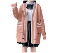 QJDFLL Cardigan Mignon Japonais pour Femmes, Ouvert sur Le Devant avec Boutons, Vestes Amples à Manches Longues esthétiques(Rose,3XL)