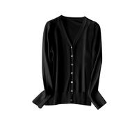 QJDFLL Cardigan tricoté à Manches Longues et col en V pour Femme, Pull léger Superposition, Mode Printemps-Automne 2025(Le Noir,XXL)