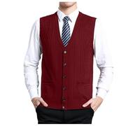 QJDFLL Cardigan tricoté en Laine mélangée pour Hommes, col V, Pull Laine, Blocage de, décontracté, Polyvalent, Chemise sans Manches(Rouge,XXL)