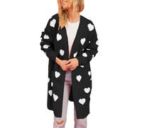 QJDFLL Cardigan tricoté pour Femme, Manteau mi-Long, avec Poche d Amour, col en V, la Saint-Valentin, Nouvelle(Le Noir,M)
