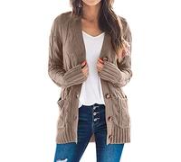 QJDFLL Chandails Femmes Manches Ouvertes Tricot Boho Long Patchwork Manteau Cardigan Poches Pull Avant(Rose,M)