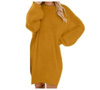 QJDFLL Chaud Long col roulé Tricot Mini Pull Poche Robe Femmes Manches Hiver(Or,3XL)