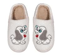 QJDFLL Chaussons Femme Ballerines Chaussons Confortables pour Femmes, Motif Chien, avec Semelle antidérapante, pour Une détente en Automne et en Hiver(Blanc,39)