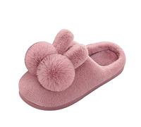 QJDFLL Chaussons Femme Ballerines Couples Femmes sans Lacet Fourrure Peluche Plat Maison Hiver Bout Rond Garder Chaud Dessin animé Lapin Oreille Pantoufles Chaussures(Rose Vif,37)