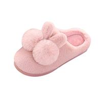QJDFLL Chaussons Femme Ballerines Couples Femmes sans Lacet Fourrure Peluche Plat Maison Hiver Bout Rond Garder Chaud Dessin animé Lapin Oreille Pantoufles Chaussures(Rose,37)