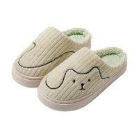 QJDFLL Chaussons Femme Ballerines Couples Hommes Femmes Slip on Furry Flat Home Hiver Bout Rond Garder Chaud Imprimés Pantoufles Chaussures(Vert,41)