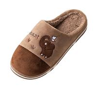 QJDFLL Chaussons Femme FourréS Couples Hommes Femmes sans Lacet Fourrure Peluche Plat Maison Hiver Bout Rond Garder Chaud Dessin animé Imprime Pantoufles Chaussures(Café,39)