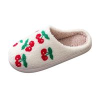 QJDFLL Chaussons Femme Hiver Chaud Pantoufles Mignonnes en Coton Cerise pour Hommes et Femmes, Pantoufles d'hiver en Laine, Pantoufles d'intérieur(Rouge,39)
