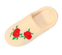 QJDFLL Chaussons Femme Mules Chaussons d'intérieur antidérapants à Semelles Souples brodés de Roses pour Femmes(Beige,39)