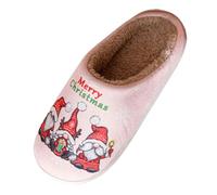 QJDFLL Chaussons Femme Mules Couples Hommes Femmes Noël Slip on Furry Flat Home Hiver Bout Rond Garder Chaud Dessins Animés Imprimés Pantoufles Chaussures(Rose,41)