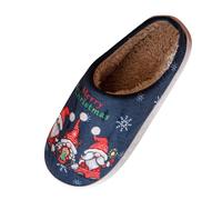 QJDFLL Chaussons Femme Mules Couples Hommes Femmes Noël Slip on Furry Flat Home Hiver Bout Rond Garder Chaud Dessins Animés Imprimés Pantoufles Chaussures(Marine,41)