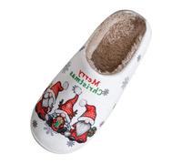 QJDFLL Chaussons Femme Mules Couples Hommes Femmes Noël Slip on Furry Flat Home Hiver Bout Rond Garder Chaud Dessins Animés Imprimés Pantoufles Chaussures(Blanc,41)