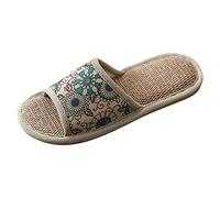 QJDFLL Chaussons Femme Mules Maison Couple Pantoufles Femmes et Hommes antidérapant Coton Lin intérieur Pantoufle Bout Ouvert Chambre Chaussures Respirantes(A,39)