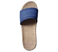 QJDFLL Chaussons Femme Mules Pantoufles en Lin d'été Pantoufles Confortables Coton et Lin Maison -dérapant Semelles épaisses Hommes Pantoufles(Bleu foncé,40)