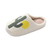 QJDFLL Chaussons Femme Nouvelle Maison Confortable Cactus Hiver Coton Pantoufles pour Hommes et Femmes Couples Semelle épaisse Chaud Coton Pantoufles(Beige,36)