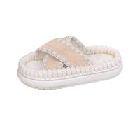 QJDFLL Chaussons Femme Rigolo Chaussons douillets doublés en Polaire pour l'hiver, Chauds, intérieurs et extérieurs, Doux et Confortables(Beige,41)