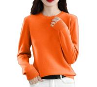 QJDFLL Chemise décontractée de Unie pour Femmes, Slim, col Haut, tricoté, Haut à Manches Longues(Orange,L)