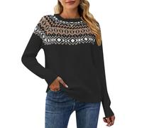 QJDFLL Chemise tricotée colorée en Jacquard rétro pour Femmes, Pull-Over Femmes(Le Noir,M)