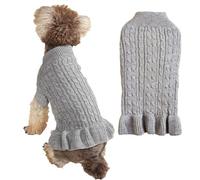 QJDFLL Col roulé Chaud élégant Corde Pull pour Animaux de Compagnie Tricot Extensible à Volants Robe Chat Noel(Grey,M)