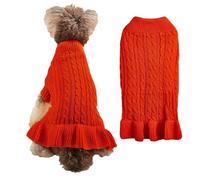 QJDFLL Col roulé Chaud élégant Corde Pull pour Animaux de Compagnie Tricot Extensible à Volants Robe Chat Noel(Orange,XL)