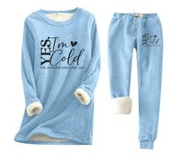 QJDFLL Ensemble de Chemises Confortables et épaisses pour Femme, Coupe ajustée, Automne Hiver(Bleu Clair,L)