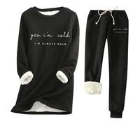 QJDFLL Ensemble de Chemises Confortables pour Femmes, Automne et Hiver, Oui, j AI Froid. 24:7, imprimé épais, Coupe Slim, Bas Chaud (9)(Le Noir,XXL)