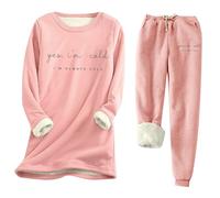 QJDFLL Ensemble de Chemises Confortables pour Femmes, Automne et Hiver, Oui, j AI Froid. 24:7, imprimé épais, Coupe Slim, Bas Chaud (9)(Rose,M)